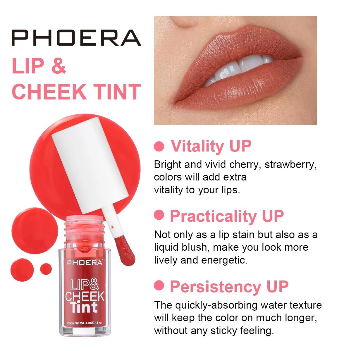 Phoera Lip & Cheek Tint Stain Matte Finish - Image 3